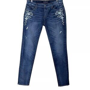 Driftwood Floral Embroidered Distressed Skinny Jeans Size 29 Stretch Denim